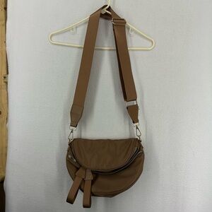 Crossbody Half Moon Double Zipper Bag Brown